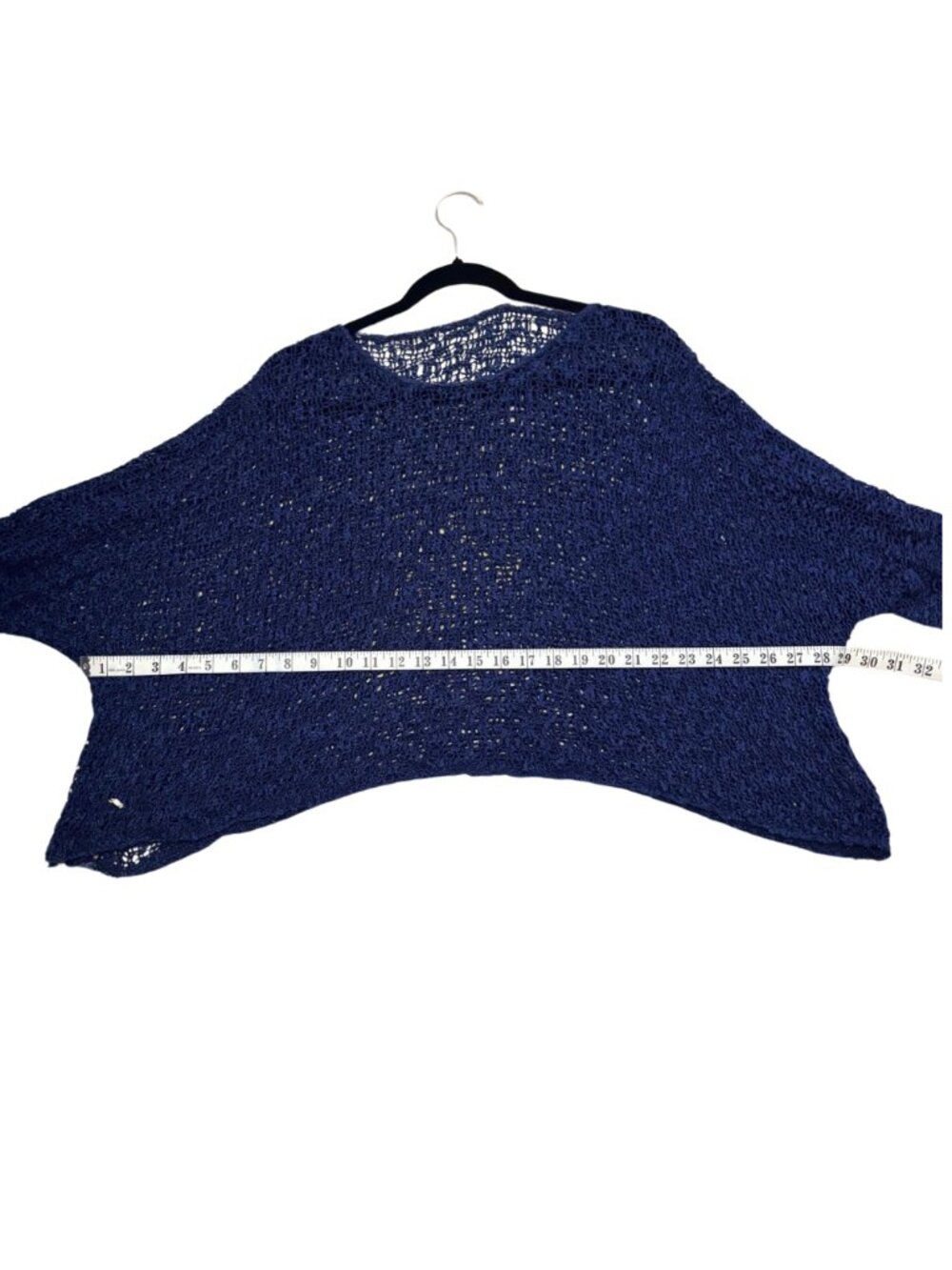 Blue Open-Knit Batwing Handkerchief Sweater Cotton Rayon - Picture 6 of 9